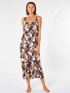 Rip Curl Black Pantsuit with Tan & Blush Floral Print